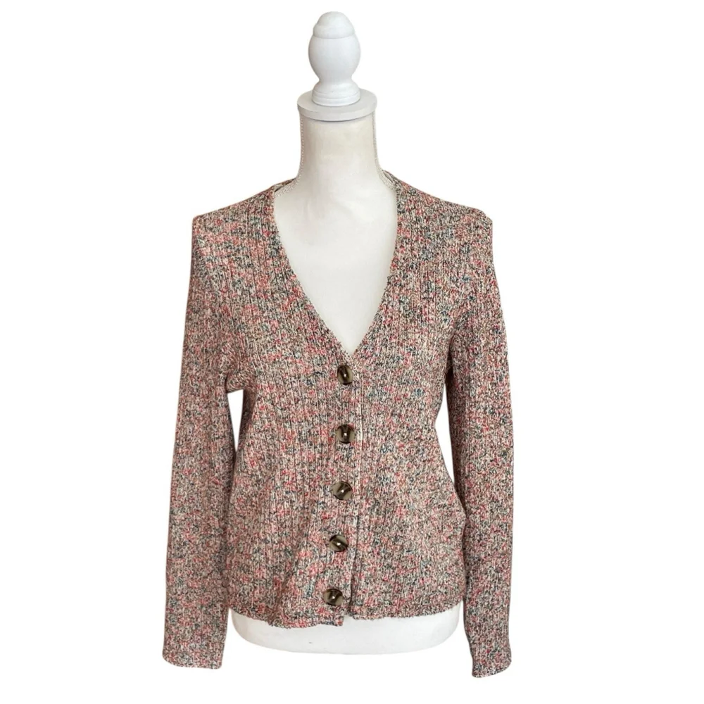 Madewell Marled Shrunken Ribbed Cardigan Sweater Size XL